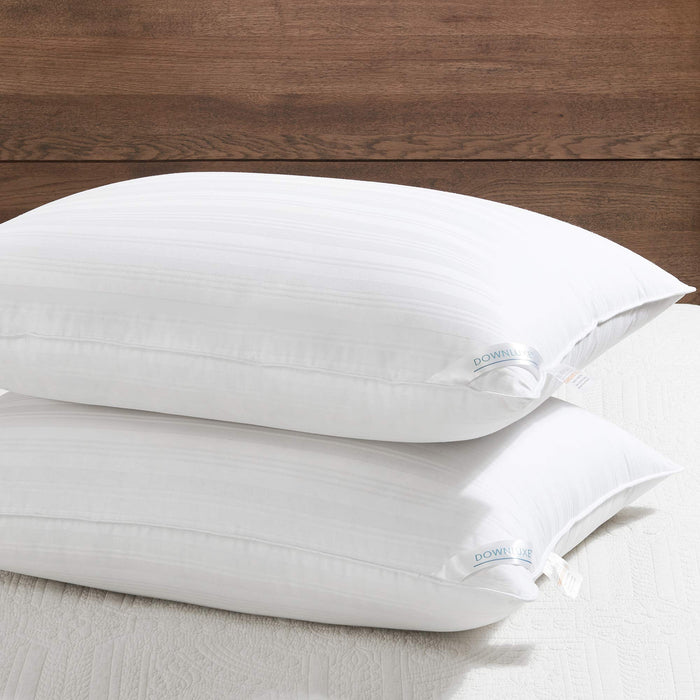 Downluxe Queen Size Bed Pillows Set Of 2-100% Breathable Cotton Cover, Premium Hotel Collection Soft Down Alternative Pillows For Sleeping, 20 X 30