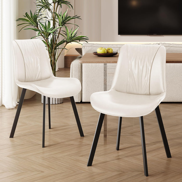 Welzona Upholstered Dining Chairs Set Of 2, Modern Kitchen & Dining Room Chairs, Faux Leather, Sturdy Metal Legs, For Living Room, Cafe & Restaurant- White (LOCAL PICKUP ONLY)