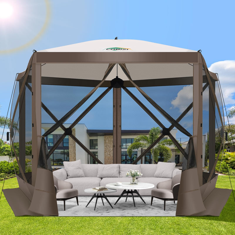 COBIZI 10X10 Pop Up Gazebo Screen Tent Screen Room With Mosquito Netting, Screen House For Camping, Tent Instant Screened Canopy With Carrying Bag And Ground Stakes, Brown (LOCAL PICKUP ONLY)