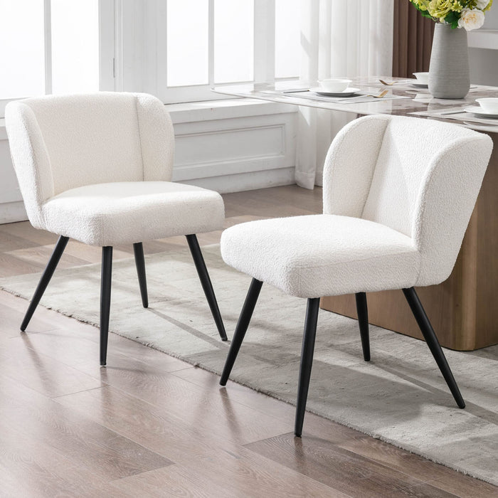 VESCASA Sherpa Dining Chairs With Padded Back, Modern Upholstered Accent Chairs With 4 Black Metal Legs For Dining/Living Room/Bedroom, Set Of 2, White (LOCAL PICKUP ONLY)