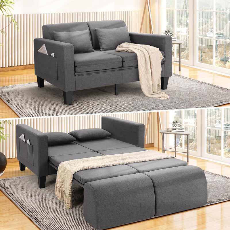 SEJOV 6-In-1 Convertible Sofa Bed, 58" Loveseat Sleeper Sofas With Pull Out Couch Bed, Removable Backrest, Storage Pockets And 2 Pillows, Modern Folding Linen Futon Couch For Small Spaces, Gray (LOCAL PICKUP ONLY)