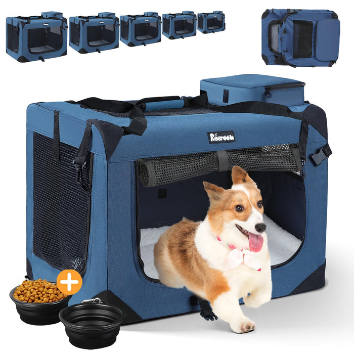 Gray Reerooh Extra Large Dog Crate With 2 Foldable Bowl, 40 Inch Collapsible Travel Dog Crate Kennel With Soft Blanket For Medium Dogs,Indoor & Outdoor (40" L X 27" W X 27" H, Navy) (LOCAL PICKUP ONLY)