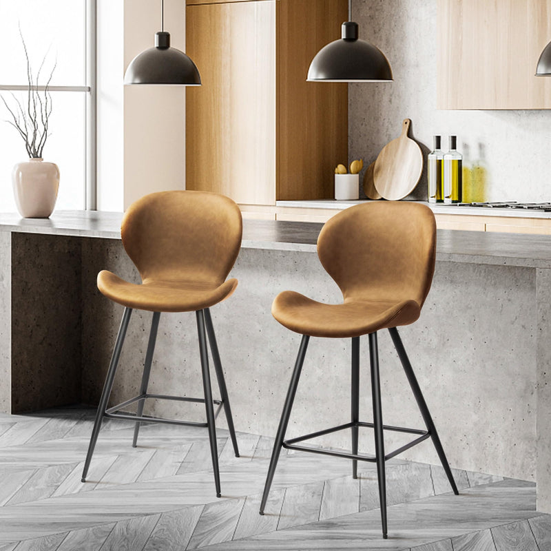 Dark Brown Leather Chairs Set Of 2, High Backs Mid Century Modern Faux Leather Bar Chairs With Comfortable Upholstered And Mute Black Iron Leg Bar Stools With Back For Home Bar, Kitchen & Dining (LOCAL PICKUP ONLY)