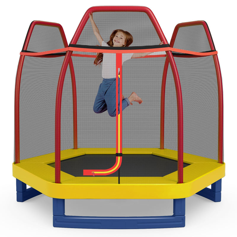 Giantex 7 Ft Trampoline For Kids, Max Load 220 Lbs, Heavy Duty Steel Frame Small Mini Toddler Trampoline, Great Gifts For Boys Girls, Outdoor Indoor Kids Trampolines With Net, For Age 3-8 (LOCAL PICKUP ONLY)