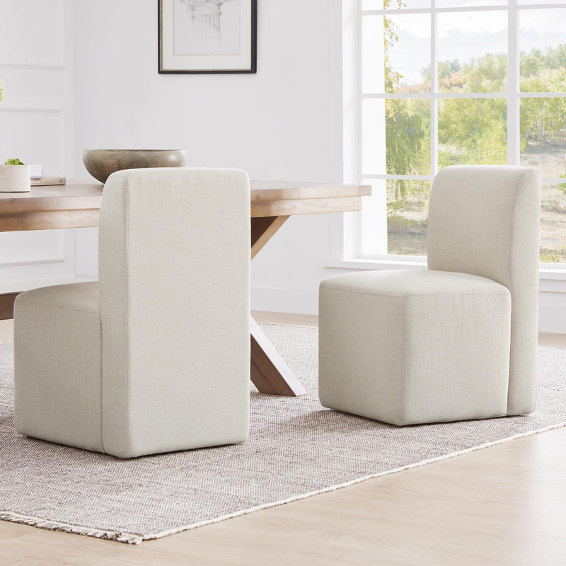 CHITA Dining Chairs With Casters Set Of 2, FSC Certified Upholstered Armless Modern Rolling Dining Chairs With Rollers For Bedroom Reading Room Living Room, Linen (LOCAL PICKUP ONLY)