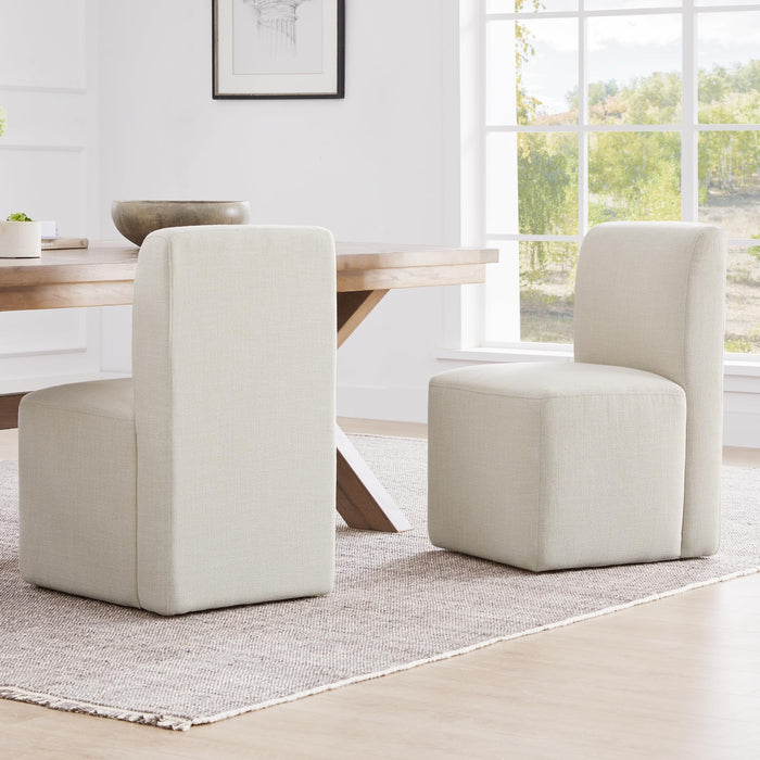 CHITA Dining Chairs With Casters Set Of 2, FSC Certified Upholstered Armless Modern Rolling Dining Chairs With Rollers For Bedroom Reading Room Living Room, Linen (LOCAL PICKUP ONLY)