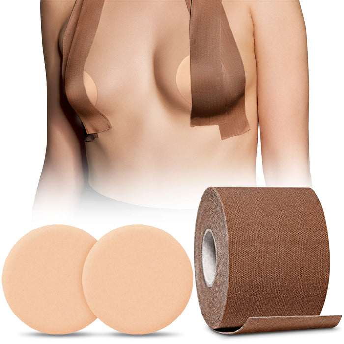 White Boob Tape, Breast Lift Tape, Boobytape For Breast Lift A-E Cup, Self-Adhesive Bra Tape, Push Up In All Dress Tape With Reusable Nipplecover Adhesive, Waterproof Sweat-Proof Bob Tape