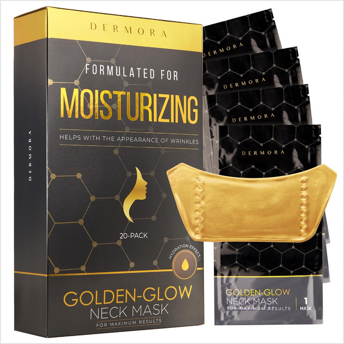 DERMORA Skin Treatment Mask Golden Glow Neck Mask - 20 Pack Neck Gel Masks - Rejuvenating Neck Masks For Tech Neck, Wrinkles, Tightening, Firming