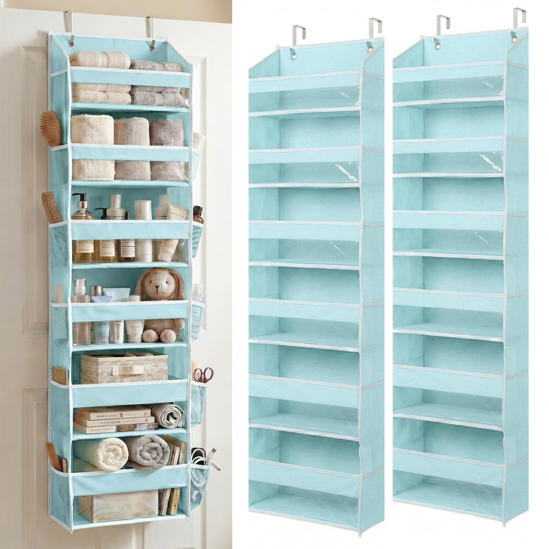 HOMELUX THEORY UPGRADED 6 Tiers Over The Door Organizer Hanging - 100D EXTRA THICK & 50Lbs HUGE CAPACITY, 12 Side Mesh Pockets Over The Door Shoe Organizer, Hanging Closet Organizer (Baby Blue, 2Pc)