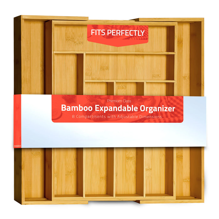 Utopia Kitchen Silverware Organizer, Expandable Bamboo Utensil Drawer Organizer, Kitchen Drawer Organizer, Silverware Organizer For Cutlery, Utensils, Flatware Holder (6-8 Slots, Natural) Pack Of 1