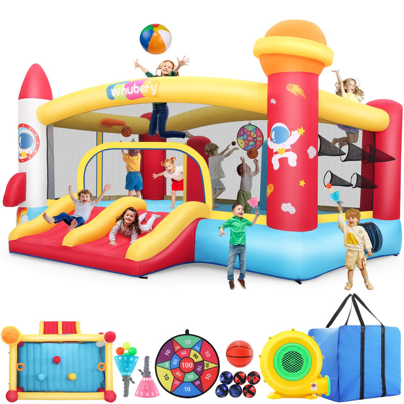 Whubefy Inflatable Bounce House Double Slide For Big Kids 3-12, 13Ft Large Space Rocket Bouncy Castle With Dodge & Weave Obstacle Course Column, Head-To-Head Basketball Court & Dual-Target Games (LOCAL PICKUP ONLY)