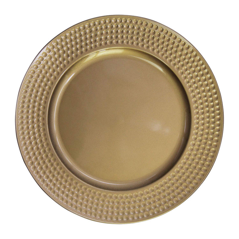 SINGLE Gold Plastic Hammer Edge Charger Plates 13 Inch Round Wedding Party Decroation Charger Plates (Hammer Gold, 12)