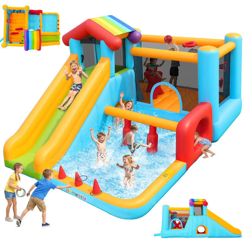 AKEYDIY Bounce House,Inflatable Bounce House For Big Kids 3-12 With Blower Included Indoor/Outdoor Jump House Kids Bouncy House With Extra Long Slide&Large Pool&Tunnel&X Obstacle For Backyard/Party (LOCAL PICKUP ONLY)