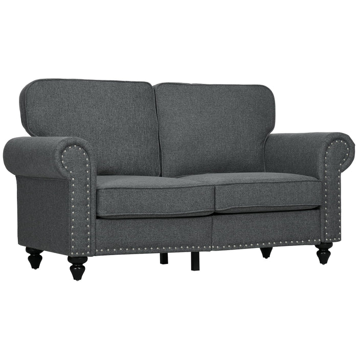 HOMCOM 61" Loveseat Sofa, Mid Century Modern 2 Seater Small Couch With Nailhead Trim, Rolled Arm, Fabric Upholstered Love Seat For Living Room And Bedroom, Charcoal Gray (LOCAL PICKUP ONLY)