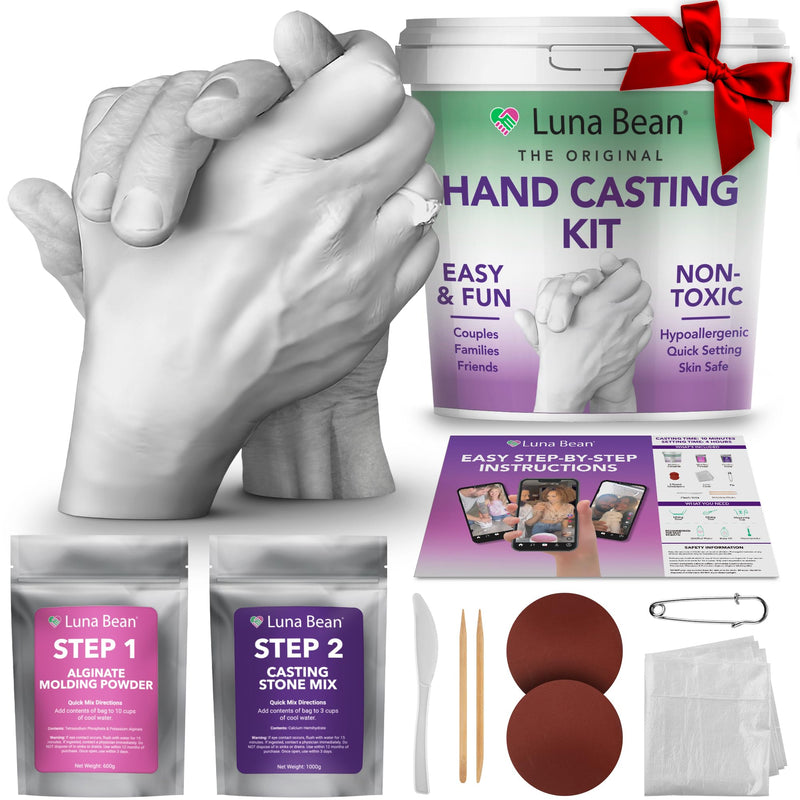 Luna Bean Hand Casting Kit – The Original Hand Mold Kit For Couples – Gifts For Him And Her - Anniversary Engagement Birthday Gifts For Women Men Mom Wife Boyfriend Girlfriend Wedding Bridal Shower