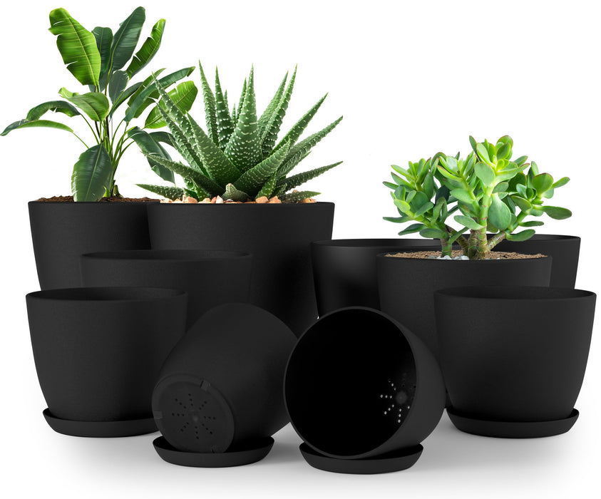 Utopia Home - Plant Pots Indoor With Drainage - 7/6.6/6/5.3/4.8 Inches Home Decor Flower Pots - Pack Of 10 Plastic Planters For Indoor Plants, Cactus, Succulents Pot - Black