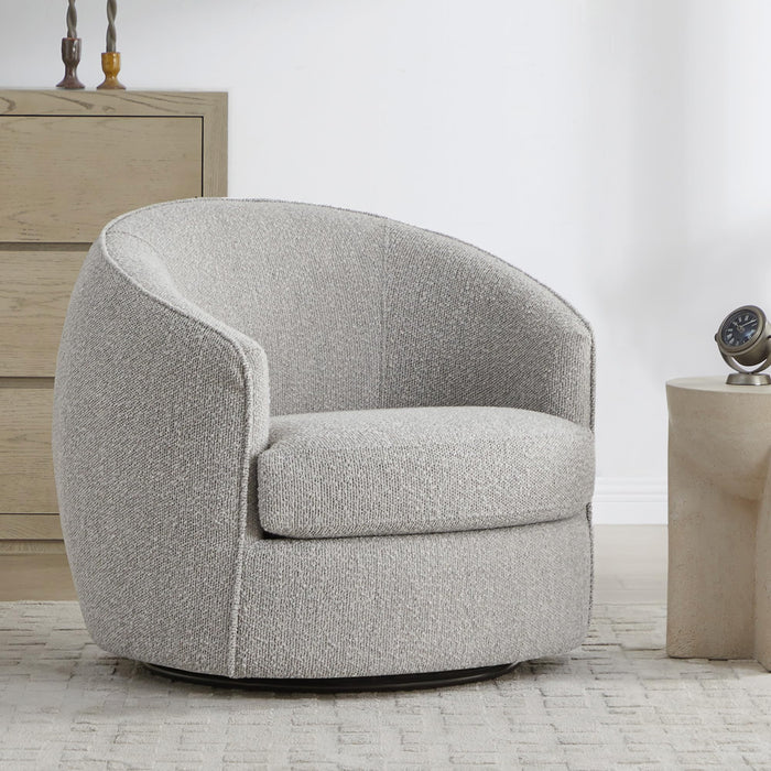 CHITA Swivel Barrel Chair, Modern Comfy FSC Certified Upholstered Boucle Accent Chair For Living Room, Fully Assembled, Light Grey (LOCAL PICKUP ONLY)
