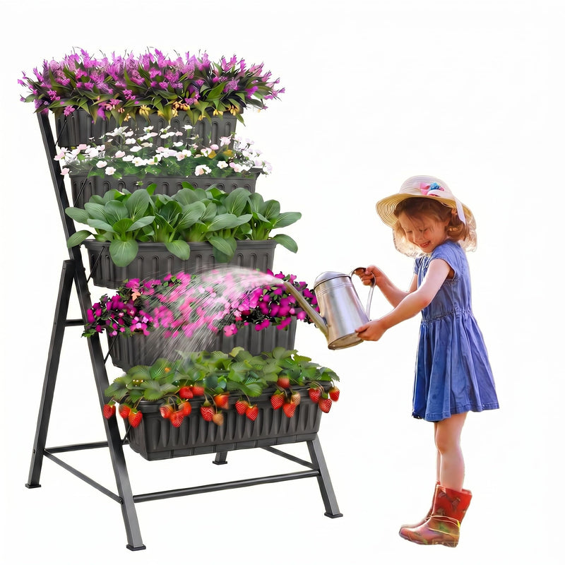 TEANDE Vertical Raised Garden Bed, 5-Tier Elevated Planter Box W/Drainage System & 4 Hooks For Herbs Vegetables Flowers, Vertical Garden Planter For Patio Yard Indoor Outdoor (LOCAL PICKUP ONLY)