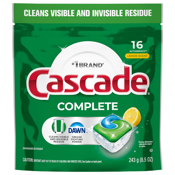 Cascade, Dishwasher Detergent Complete Lemon Scent 8.5 Ounce, 16 Count