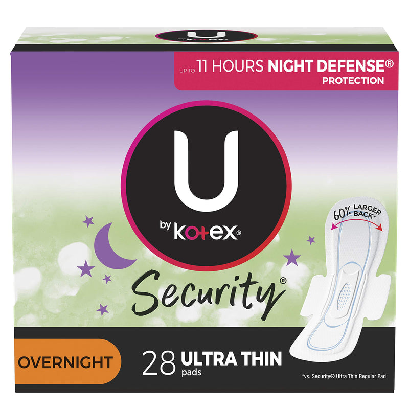 U By Kotex Clean & Secure Ultra Thin Overnight Pads With Wings (Previously 'Security'), 28 Count (Packaging May Vary)