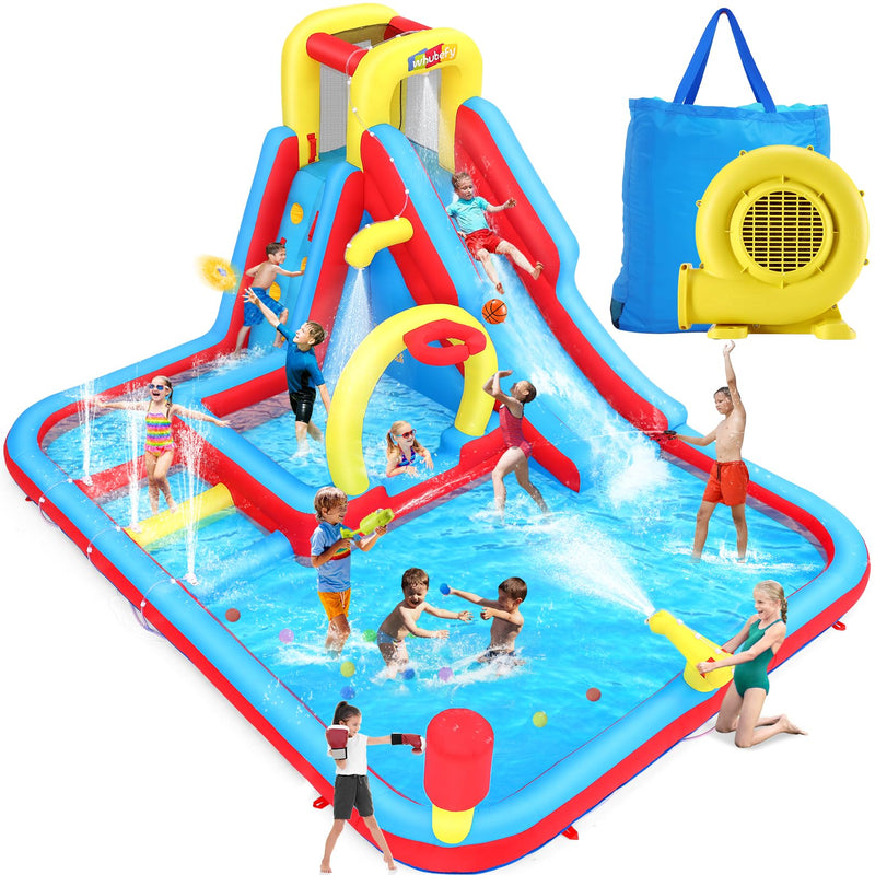 Whubefy 22-In-1 Inflatable Water Slide For Kids Backyard With Blower 13.2X10ft Blow Up Water Park Obstacle Course W/ 3 Interactive Sprinkler Hurdles, Deep Splash Pool, Basketball Arch & 15 Battle Toys (LOCAL PICKUP ONLY)