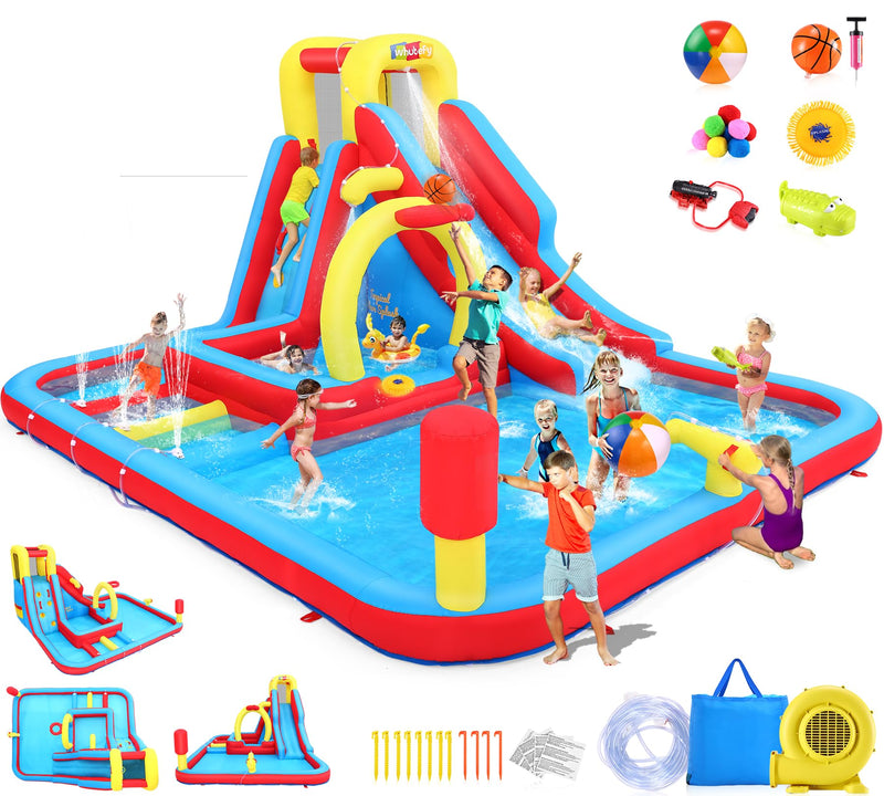 Whubefy 13X10ft Giant Inflatable Water Slide Obstacle Course For Kids W/Long Slide, Deep Pool, Climbing Wall, Boxing Game, Basketball Rim, Water Cannon - Blow Up Water Park For Backyard Party Gift (LOCAL PICKUP ONLY)