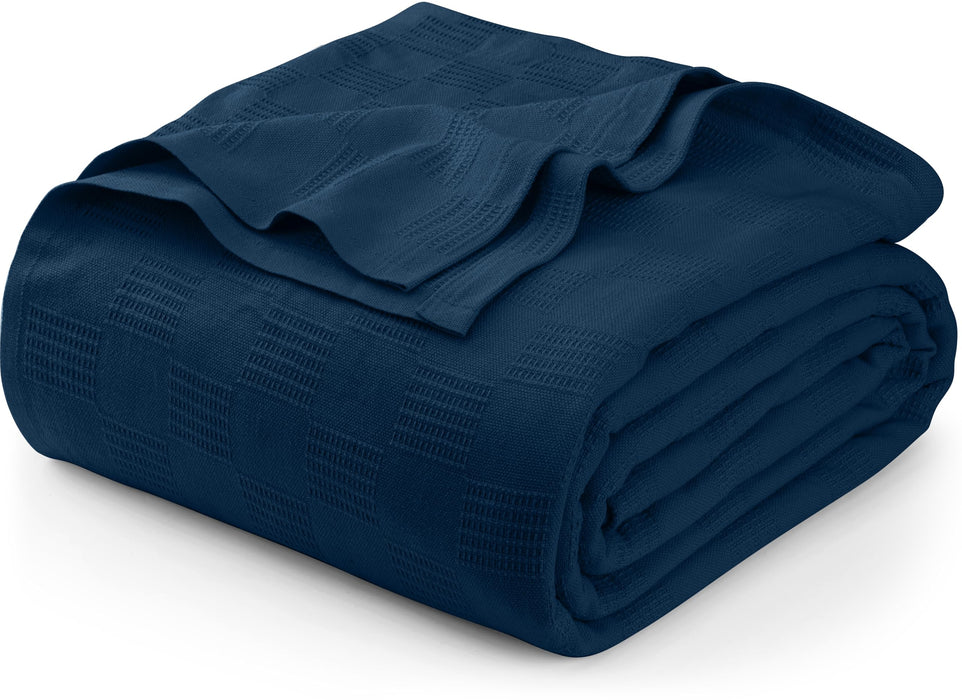 Utopia Bedding Navy 100% Cotton Blanket [Twin Size - 90X72 Inch] 350GSM Lightweight, Soft And Breathable Thermal Blanket For All Seasons