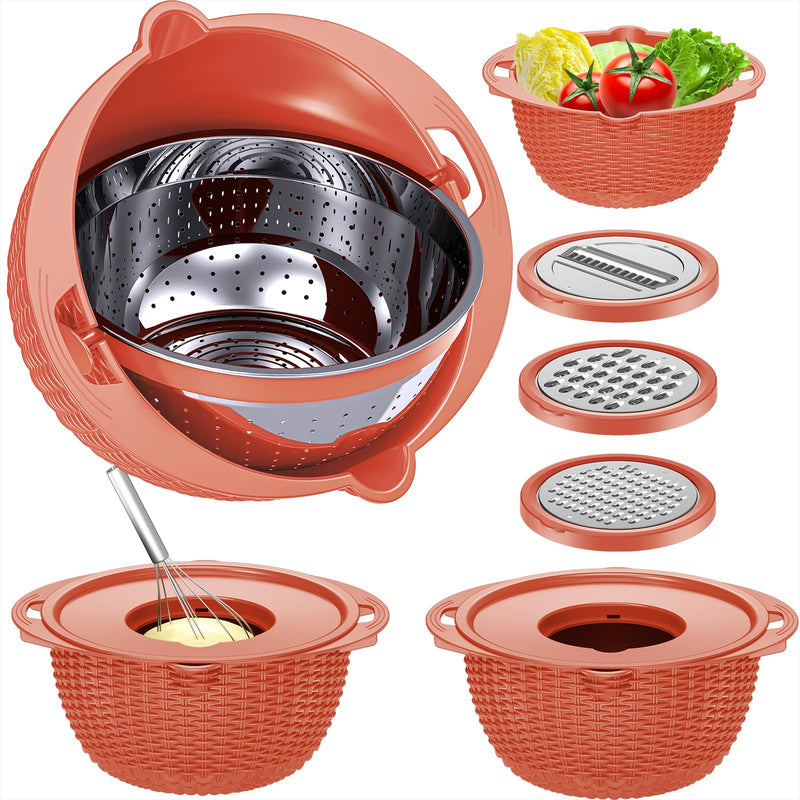 4-1 Colander With Bowl Set - Pasta Strainer - Colander For Kitchen - Strainers And Colanders Rice Strainer Fruit Cleaner Veggie Wash Sink Strainer Kitchen Essentials - Orange
