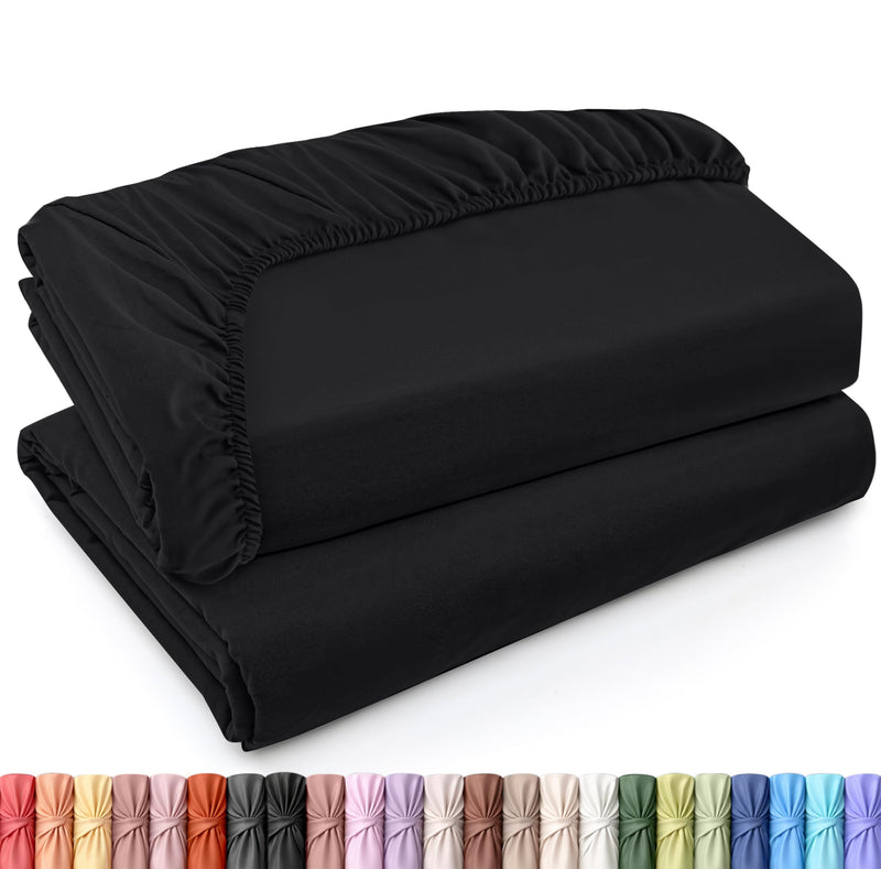 Pack Of 2 Queen Fitted Sheet, Fits Up To 16 Inch Deep Pocket, Black