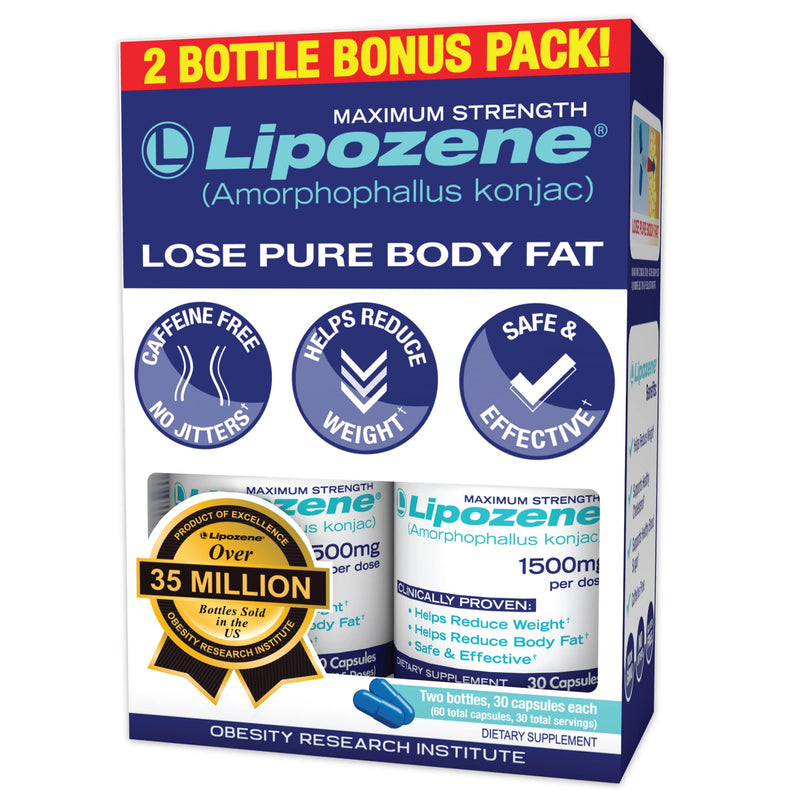 Lipozene - Weight Loss Supplement Diet Pills - Appetite Suppressant And Control - Two Bottles 60 Capsules Total