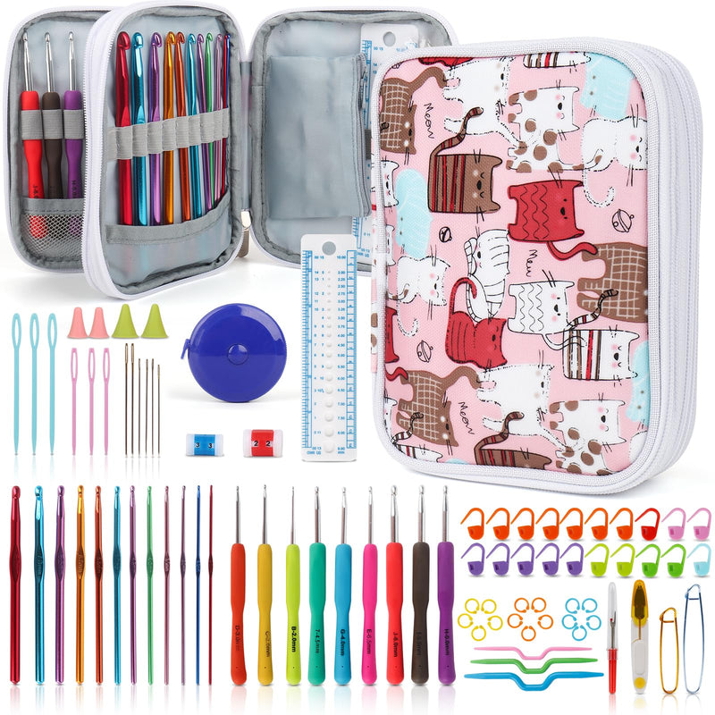 Katech Crochet Hooks Kit With Case, 85-Piece Crochet Hooks Set, Ergonomic Crochet Hook Crochet Needles Weave Yarn Kits DIY Hand Knitting Art Tools For Beginners And Experienced Lovers