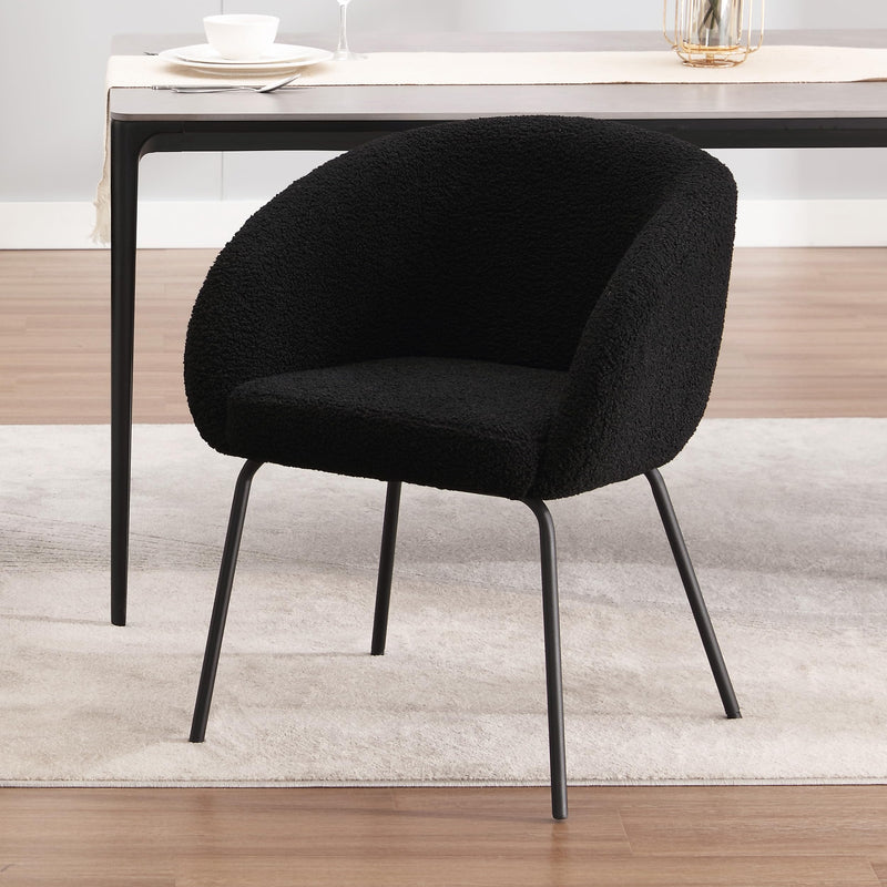 ONEVOG Cozy Sherpa Dining Chair, Black Boucle Chairs With Arms, Curved Back Makeup Vanity Chair For Girls Women, Upholstered Dining Room Chair With Black Metal Legs(1 PC) (LOCAL PICKUP ONLY)
