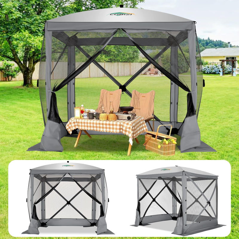 COBIZI 6X6 FT Pop Up Gazebo, Popup Canopy Tent, Waterproof Screened In Gazebos,Portable Outdoor Small Screen Tents Sun Shelter,Carpas Para Patio For Camping, Garden And Backyard,Gray (LOCAL PICKUP ONLY)