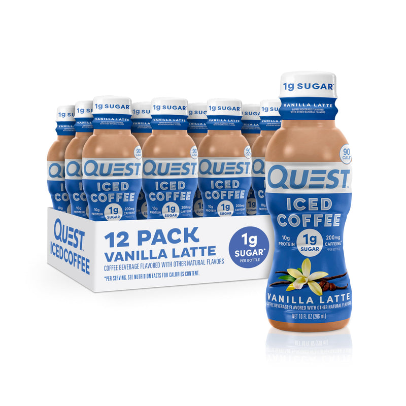 Quest Nutrition Iced Coffee, Vanilla Latte, 1G Of Sugar, 10G Of Protein, 90 Calories, 200Mg Of Caffeine, 12 Count