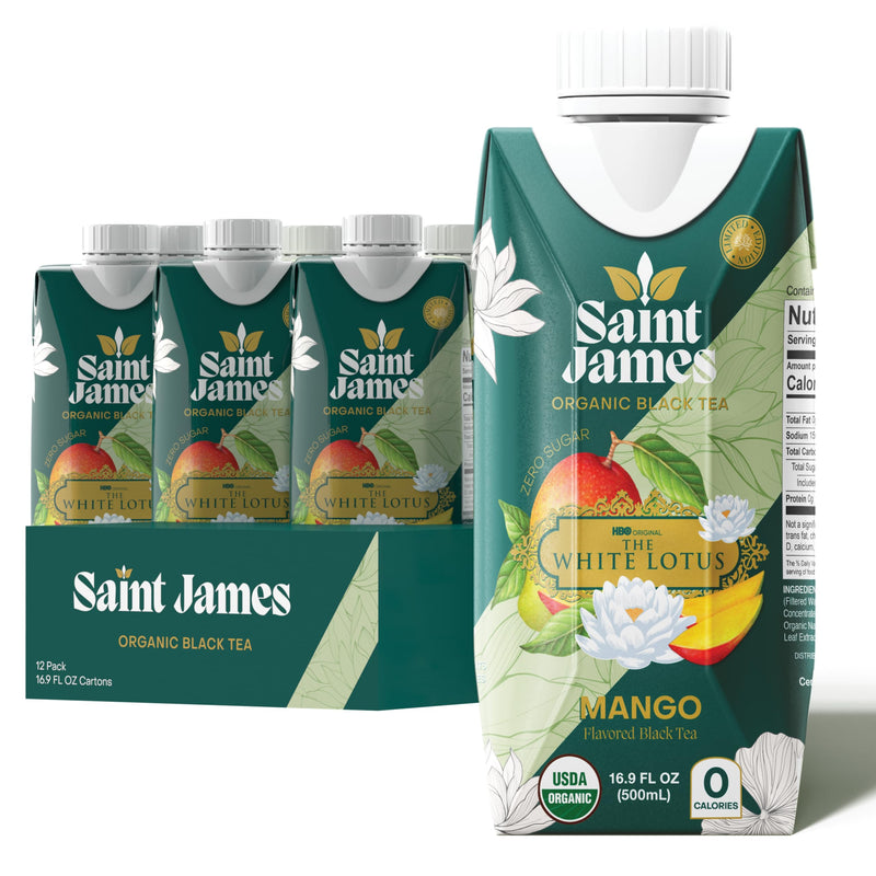 Saint James Iced Tea X The White Lotus Limited Edition - Organic Black Tea - Non-GMO, Gluten Free, Zero Calorie, Zero Sugar - Mango, 12 Pack (16.9 Fl Oz Each)