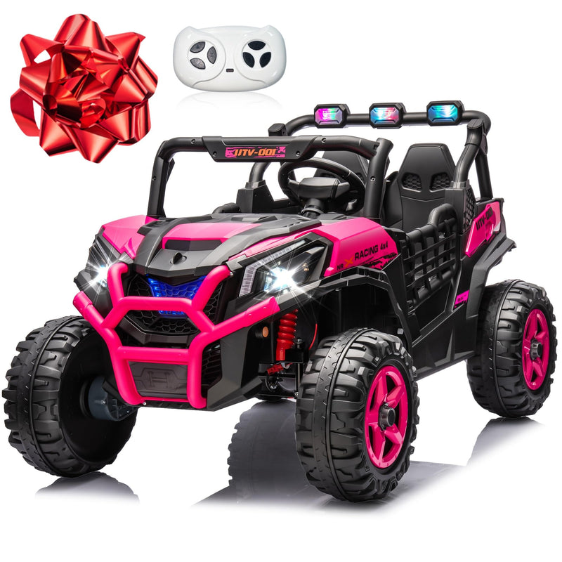 24V 2 Seater Ride On Car For Kids, MOEYURO 800W Powered UTV Toy, 5MPH Large Side By Side Electric Car W/Remote, Bluetooth, LED Light, 3 Speeds, Music, Spring Suspension, Storage, Gift For Kids, Pink (LOCAL PICKUP ONLY)