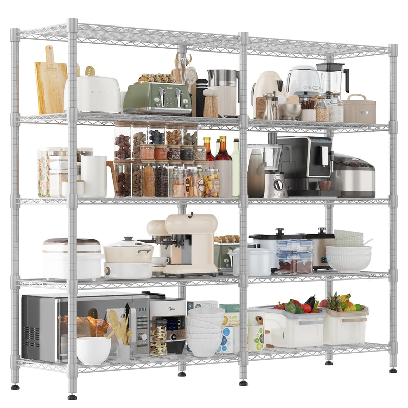 Homdox Heavy Duty Metal Shelves For Storage, 5 Tier Storage Racks And Shelving, Adjustable Wire Shelving Unit, Garage Rack Pantry Shelves Kitchen Shelving, 18"X72"X72", Silver Gray (LOCAL PICKUP ONLY)