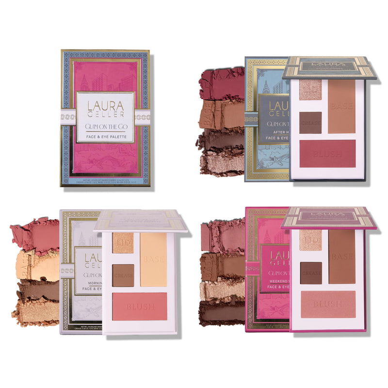 LAURA GELLER NEW YORK Glam On The Go Eyeshadow & Blush Palettes - Each Set Includes Three Palettes - Ready For Gifting - Easy To Use Makeup For Mature Skin