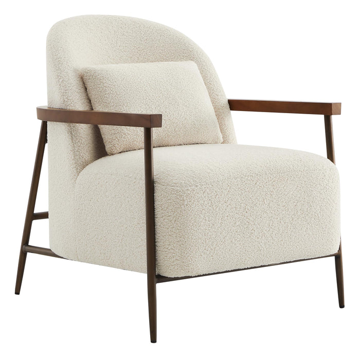 CHITA Accent Chair For Living Room, FSC Certified Modern Upholstered Faux Sherpa Fabric Armchair With Metal Frame And Wooden Armrests, Ivory (LOCAL PICKUP ONLY)