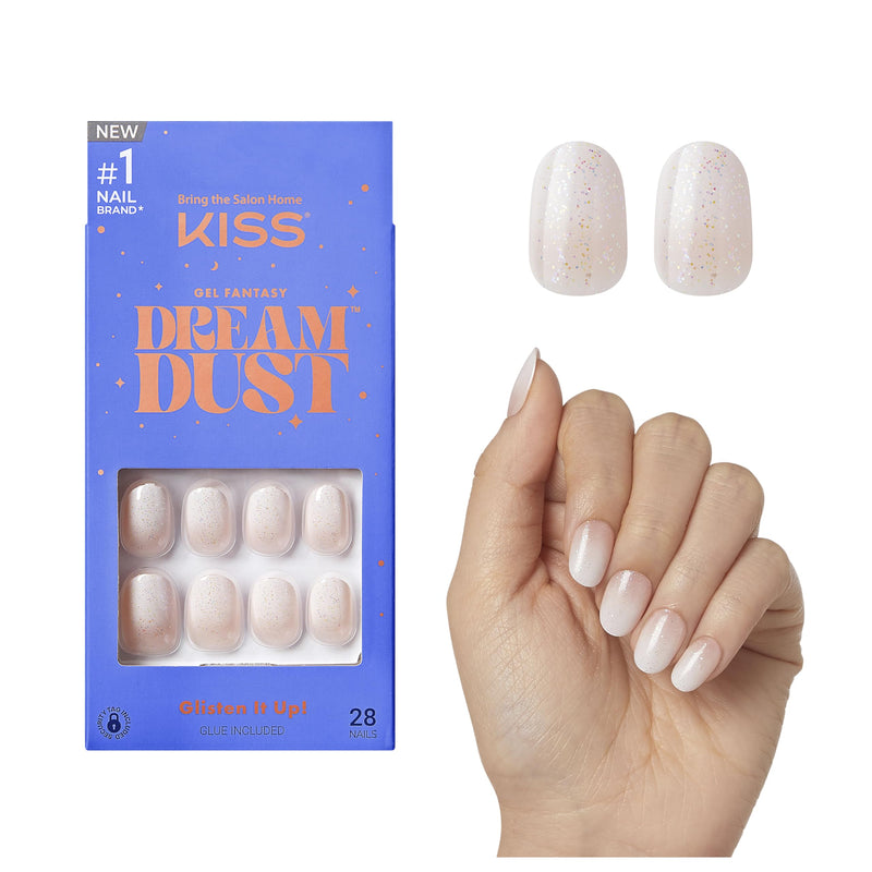 KISS Gel Fantasy, Press On Nails, Nail Glue Included, 'Silver Spoon', Light White, Short Size, Oval Shape, Includes 28 Nails, 2G Glue, 1 Manicure Stick, 1 Mini File