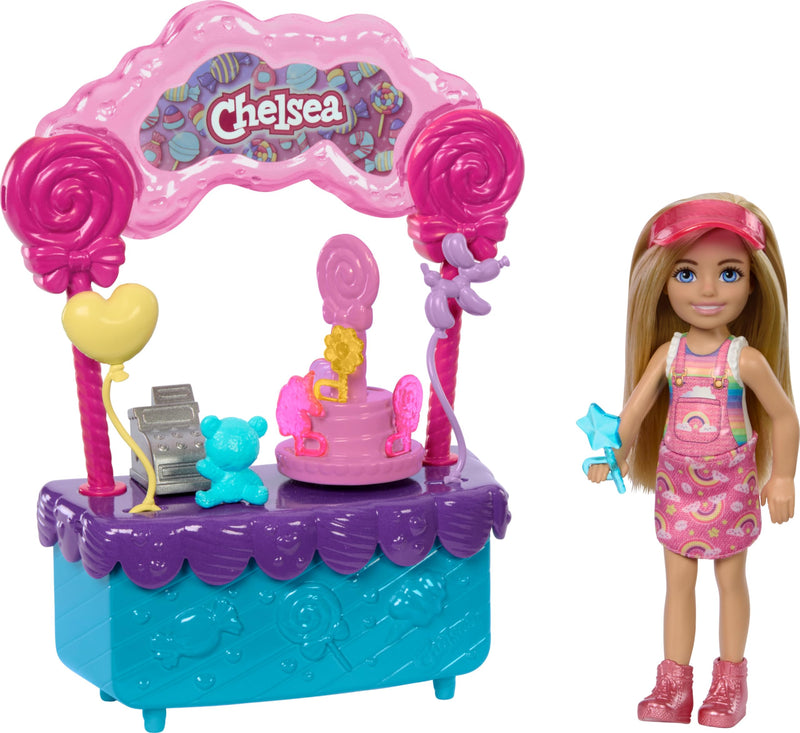 Barbie Chelsea Doll & Lollipop Stand, 10-Piece Toy Playset with Accessories