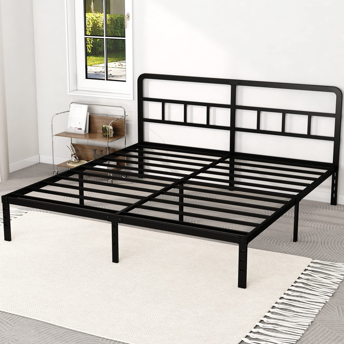 Diaoutro Metal Platform King Bed Frame With Headboard, 14 Inch No Box Spring Needed Heavy Duty Steel Slat Mattress Foundation/Easy Assembly/Noise Free/Black (LOCAL PICKUP ONLY)