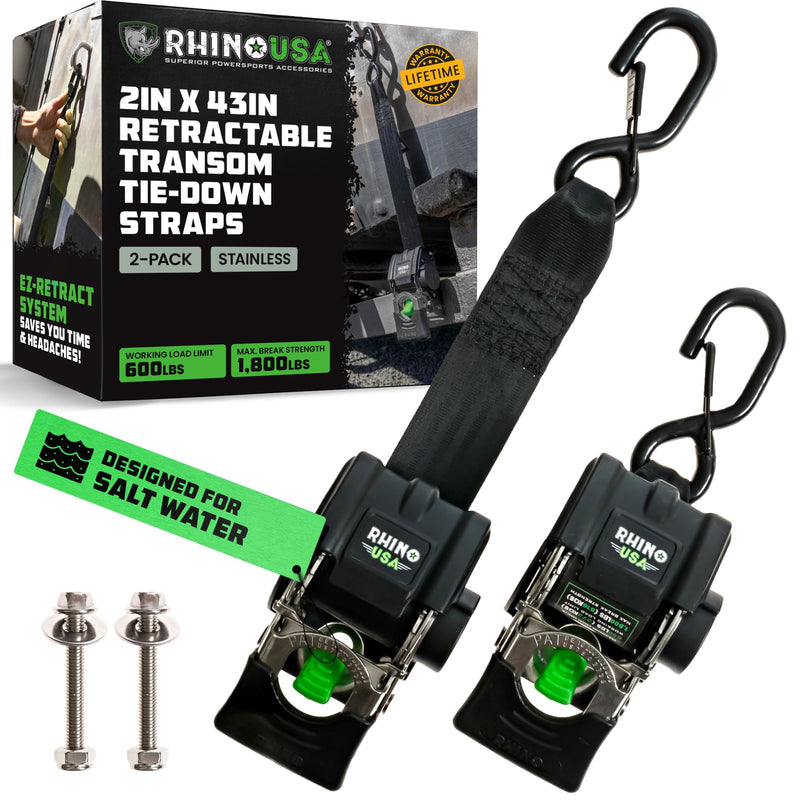 Rhino USA Retractable Boat Transom Straps (2-Pack) - Saltwater Compatible