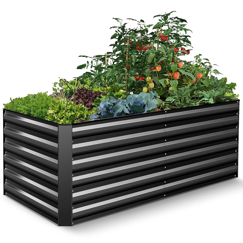 TEANDE 6X3x2ft Raised Garden Bed Kit, Galvanized Planter Raised Garden Boxes Outdoor W/Anti Cutting Strip & A Pair Of Gloves, Deep Root Raised Planter For Vegetables, Fruits, Flowers And Herbs, Black (LOCAL PICKUP ONLY)