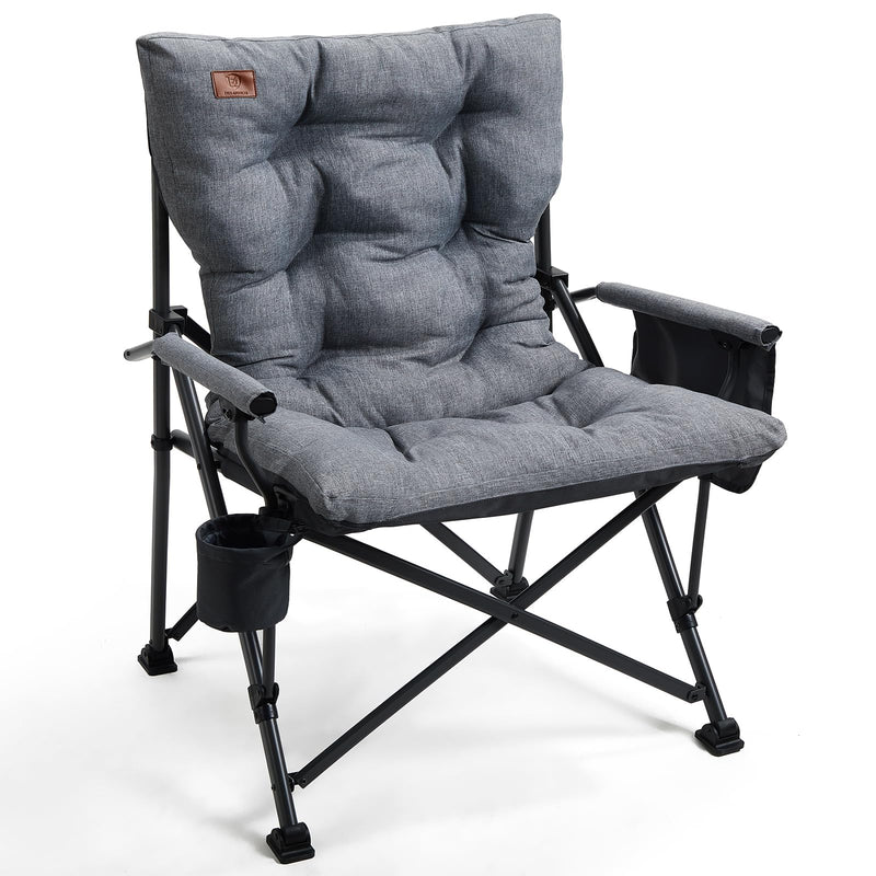 EVER ADVANCED Padded Oversized Folding Camping Chair For Adults, Heavy Duty Lawn Chair With Side Pockets, Portable Collapsible Quad Chair For Outside, Support Up To 500Lbs, Grey (LOCAL PICKUP ONLY)