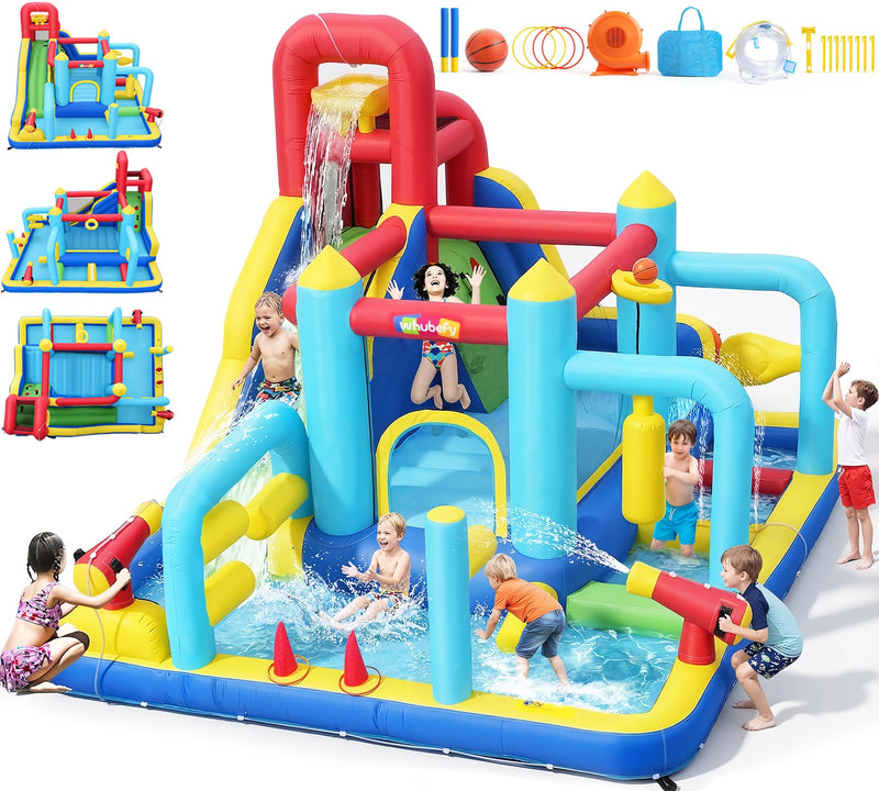 16-In-1 Obstacle Course Water Slide Bounce House For Kids Backyard, 13X11 FT Blow Up Water Park W/Dump Bucket/Water Guns/Water Belt/Ring Toss/Boxing Game/Basketball Hoop/Obstacle/Splash Pool (LOCAL PICKUP ONLY)