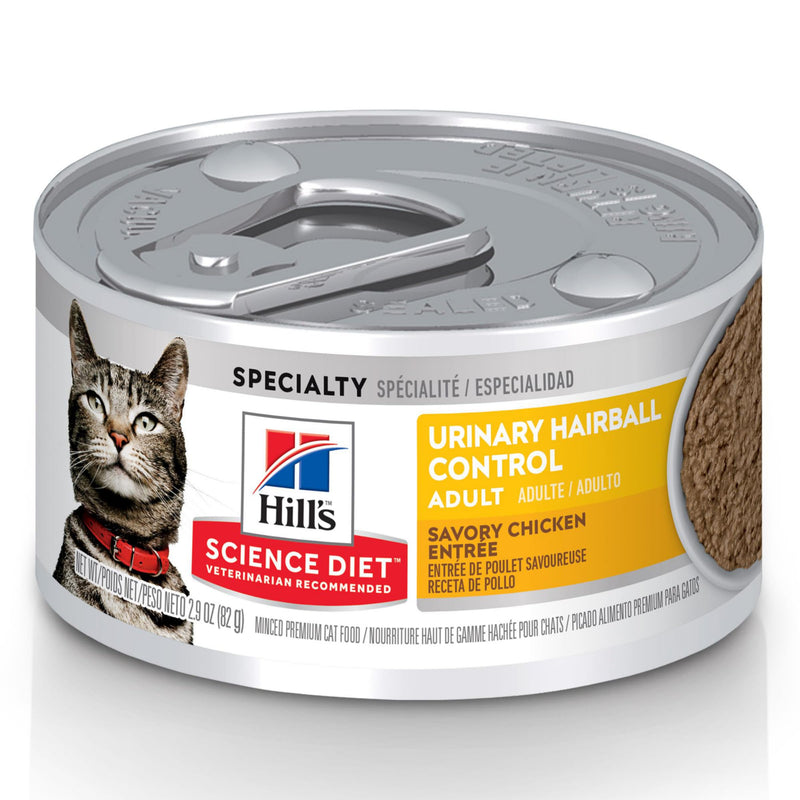 Hill's Science Diet Urinary Hariball Control, Adult 1-6, Urinary Track Health & Hairball Control Support, Wet Cat Food, Chicken Minced, 2.9 Oz Can, Case Of 12