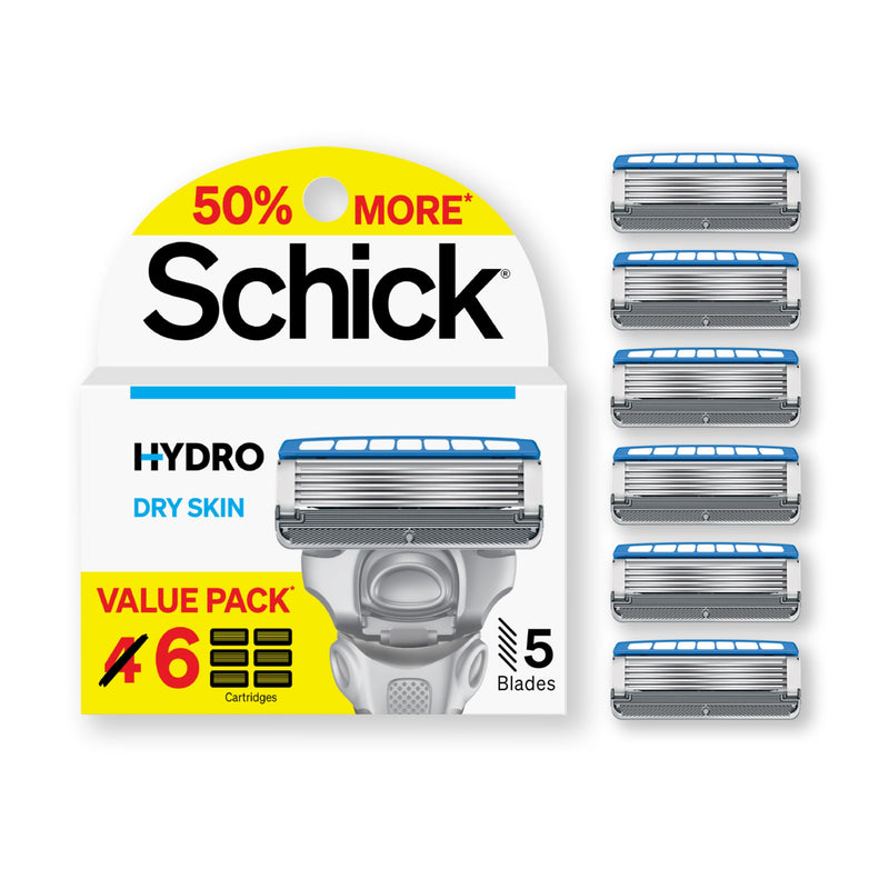 Schick Hydro Dry Skin Razor Refills, 6Ct | 5 Blade Men's Razor Blades