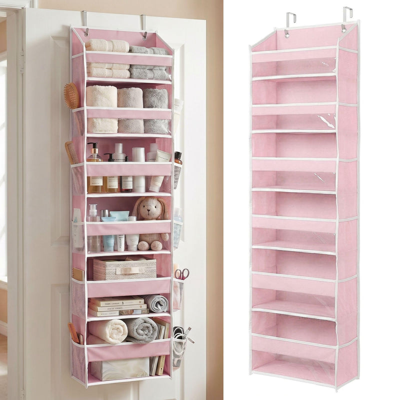 HOMELUX THEORY UPGRADED 6 Tiers Over The Door Organizer Hanging - 100D EXTRA THICK & 50Lbs HUGE CAPACITY, 12 Side Mesh Pockets Over The Door Shoe Organizer, Hanging Closet Organizer (Baby Pink, 1Pc)