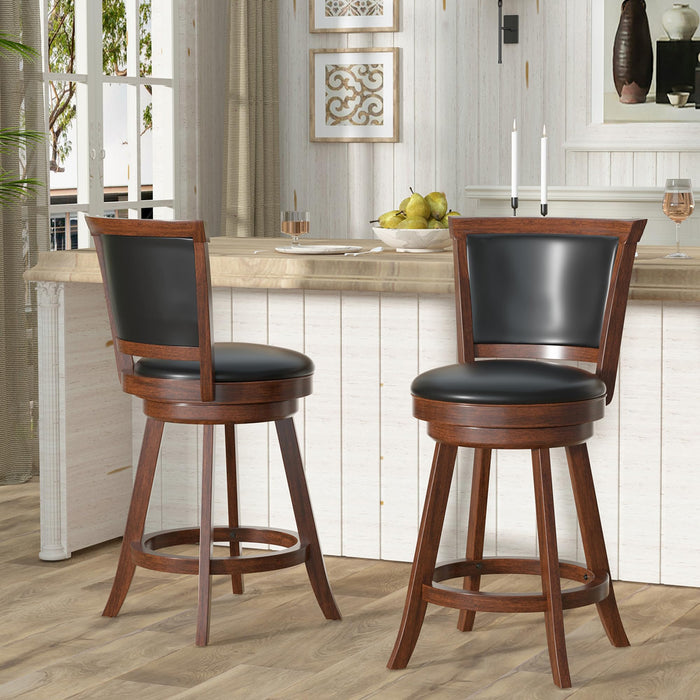 1 STOOL 24" Counter Height Swivel Bar Stools, High Back Swivel Counter Stools With Black Faux Leather Upholstered Seat & Solid Wood Footrest, Counter Bar Chairs For Kitchen Island & Pub (Brown, Set Of 2) (LOCAL PICKUP ONLY)